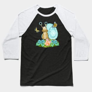 funny smiling snail among flowers and butterflies Baseball T-Shirt